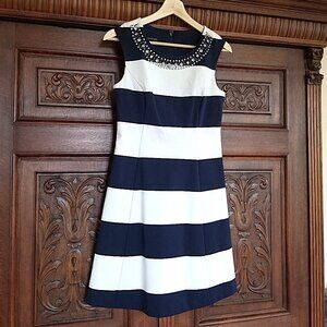 INC Striped Jewel Neck Knee-Length Dress
